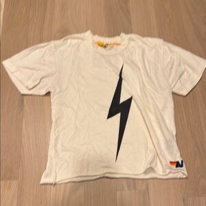 Aviator Nation White Black Lightning Bolt Short Sleeve Tee